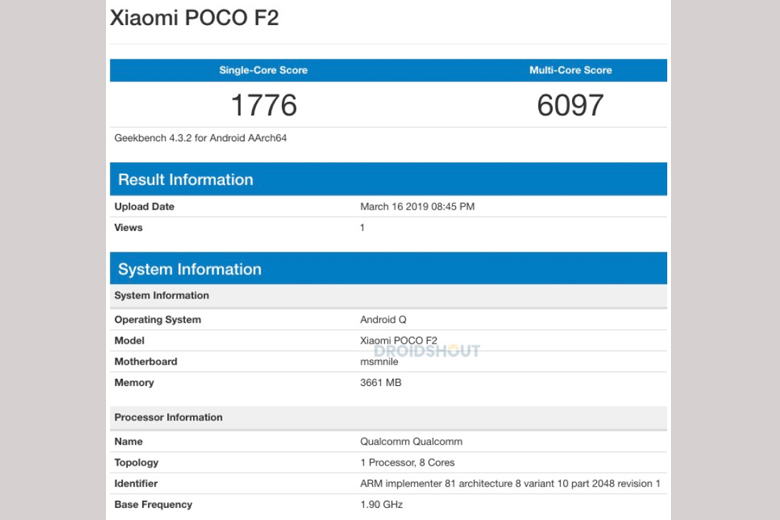Poco F2 xuất hiện trên Geekbench chạy Snapdragon 855