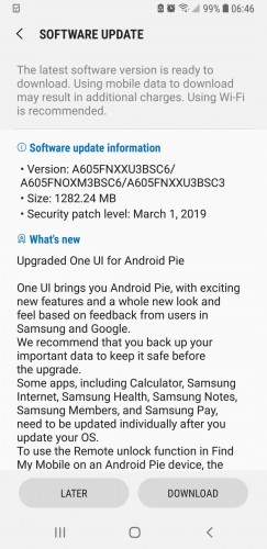 Galaxy A6 Plus 2018 nhận bản cập nhật Android 9 Pie