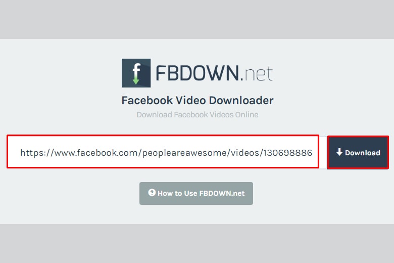 Dán url facebook vào website fbdown.net