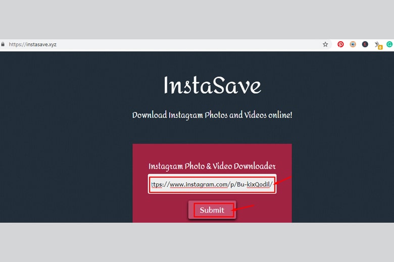 Dán URL instagram vào InstaSave