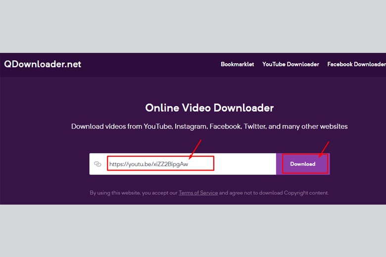 Dán url youtube vào Qdownloader.net