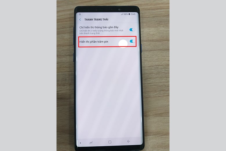 Hiển thị phần trăm pin trên Galaxy Note 9