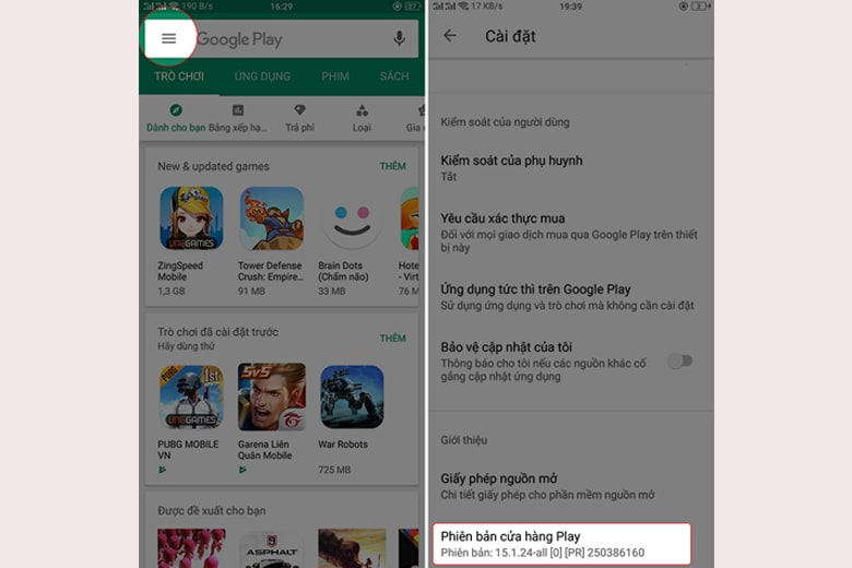 Cần kiểm tra phiên bản của Google Play trước khi nâng cấp