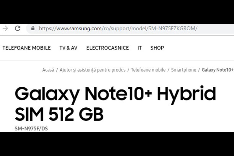 Galaxy Note 10 Plus mang số hiệu SM-N975F