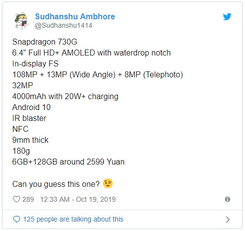 Lộ diện Xiaomi Mi CC9 Pro: Snapdragon 730G, camera sau 108 MP