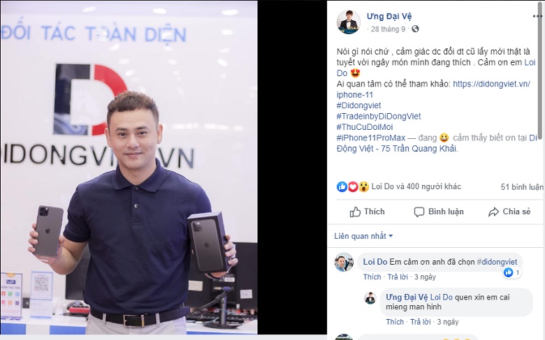 Ca sĩ Ưng Đại Vệ bày tỏ niềm hứng khởi khi tậu iPhone mới trên Facebook 