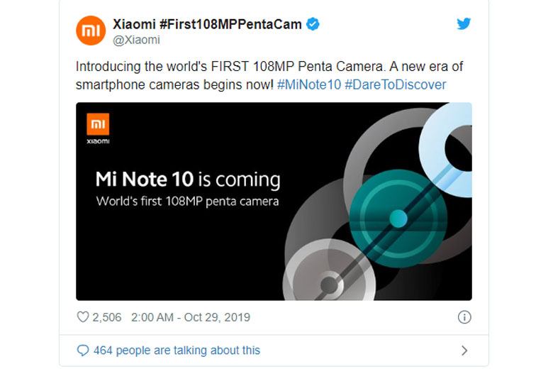 Xiaomi Mi Note 10 sắp ra mắt với cụm camera khủng, độ phân giải lên đến 108MP