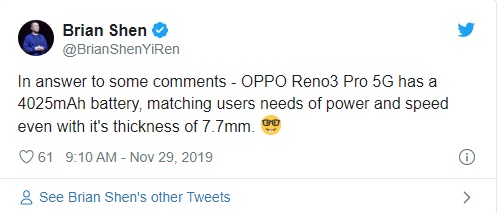 Oppo Reno 3 Pro 5G rò rỉ thiết kế với màn hình cong tràn cạnh và dung lượng pin