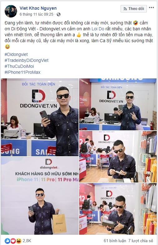 Ca sĩ Khắc Việt chia sẻ trên Facebook cá nhân