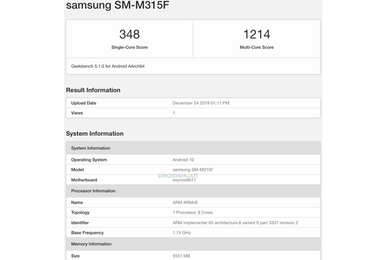 Samsung Galaxy M31 xuất hiện trên danh sách Geekbench