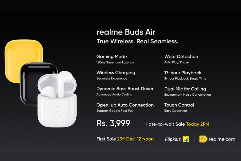 Tai nghe không day Realme Buds Air chính thức ra mắt tại Ấn Độ, giá 3.999 INR