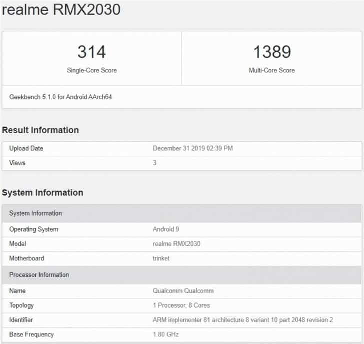 Realme 5i xuất hiện trên Geekbench, thông số kỹ thuật được xác nhận