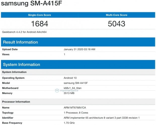 Galaxy A41 xuất hiện trên Geekbench với Helio P65 SoC của MediaTek