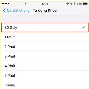 Giảm thời gian tự động khóa