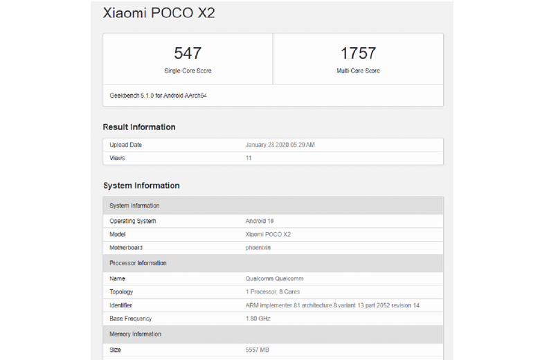 Poco X2 xuất hiện trên Geekbench, xác nhận dùng chip Snapdragon 730G