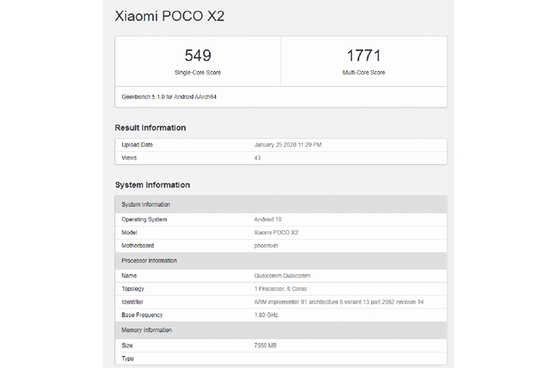 Poco X2 xuất hiện trên Geekbench, xác nhận dùng chip Snapdragon 730G