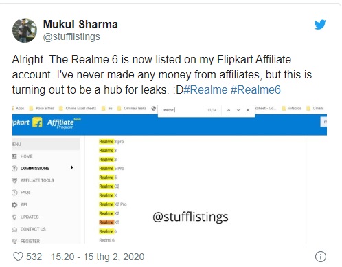 Realme 6 xuất hiện trên danh sách liên kết của Flipkart, sẽ sớm được ra mắt