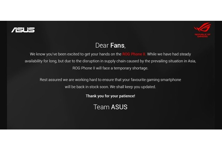Asus cảnh báo về sự thiếu hụt tạm thời của ROG Phone II