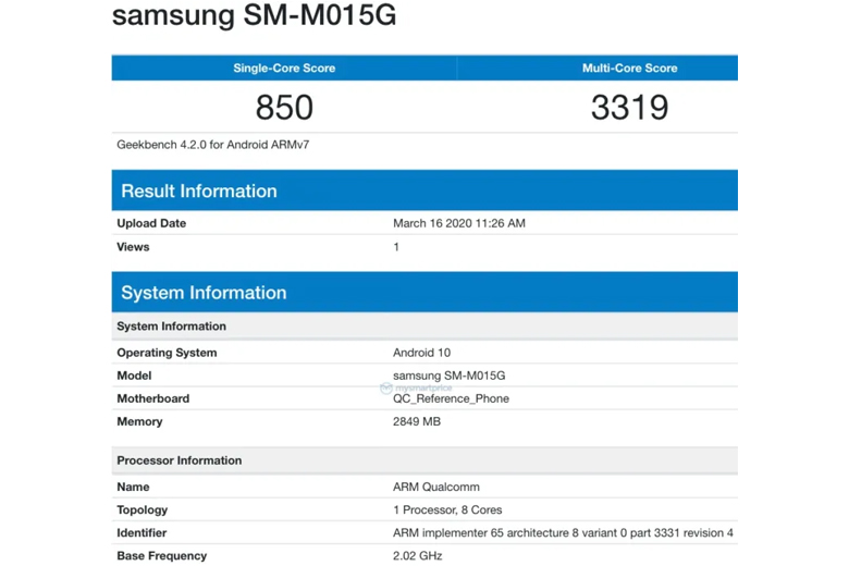 Galaxy M01 đi kèm dung lượng RAM 3 GB