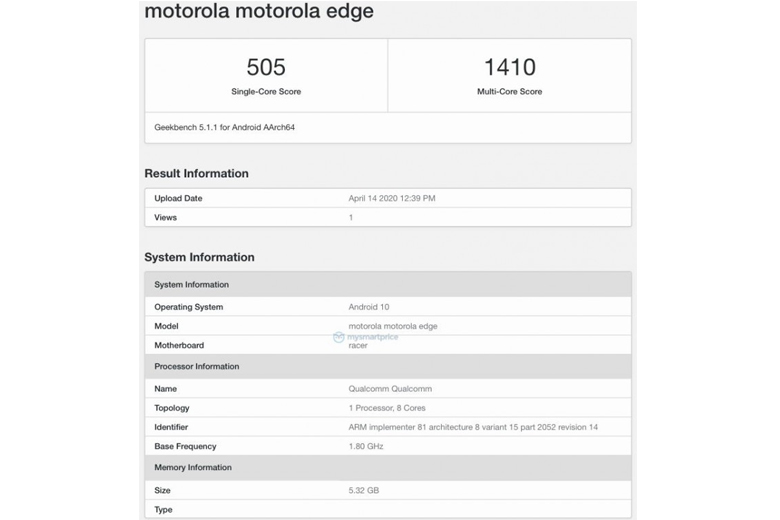 Motorola Edge với chip Snapdragon 765G lộ diện trên Geekbench trước ngày ra mắt