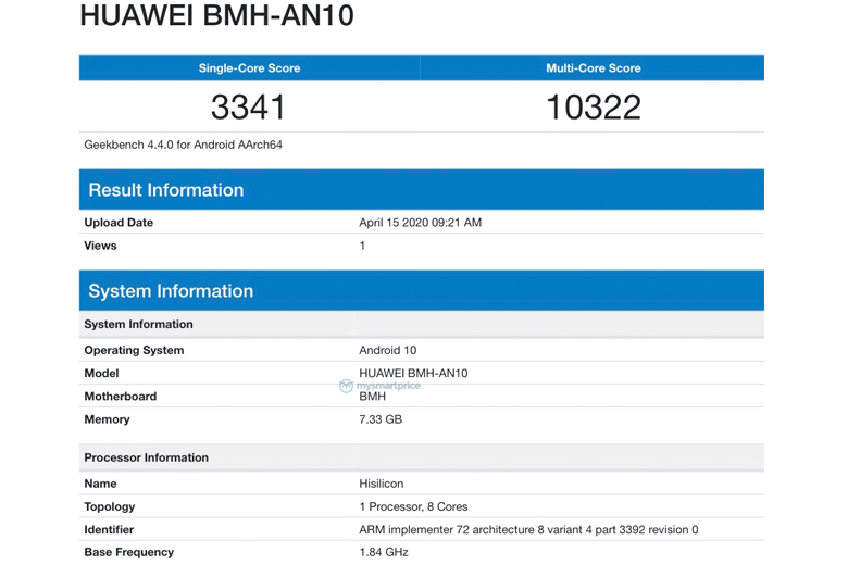 Huawei Nova 7 với bộ nhớ RAM 8 GB, Kirin 985 xuất hiện trên Geekbench