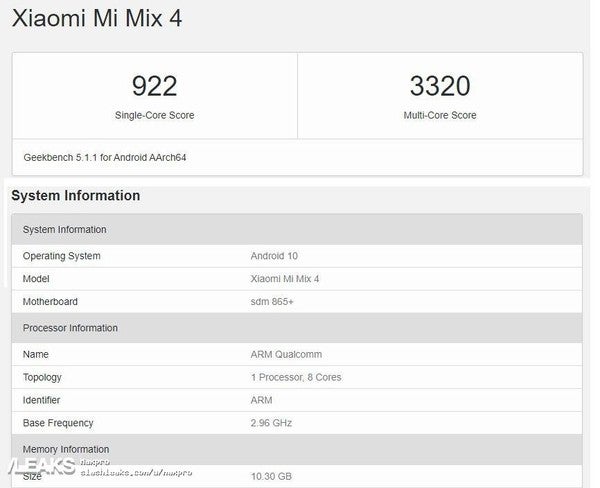 xiaomi mi mix 4 trên geekbench 5.1.1