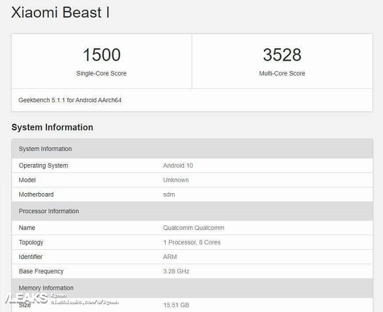 điểm số geekbench được rò rỉ