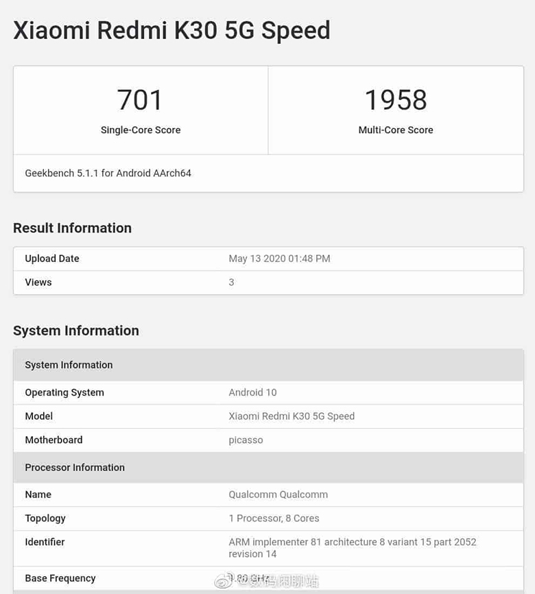 diem geekbench redmi k30 5G racing didongviet