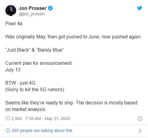 Pixel 4a sẽ trì hoãn ra mắt đến tháng 7