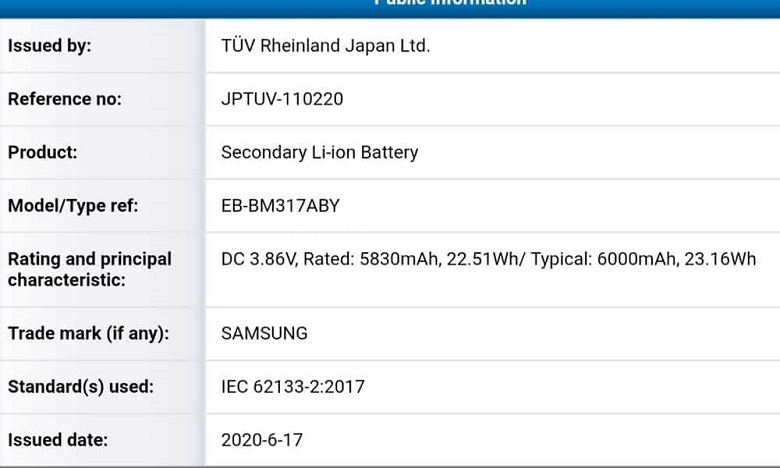 Samsung Galaxy m31s đạt chứng nhận TUV