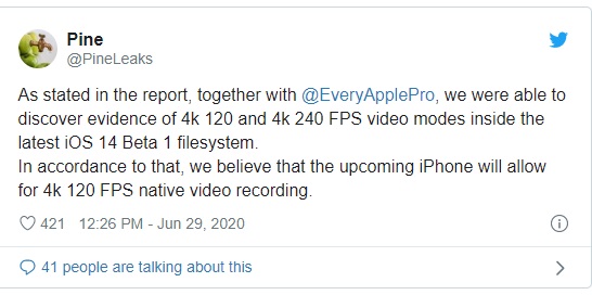 iPhone 12 Pro Max sẽ có thể quay video 4k ở tốc độ 240fps