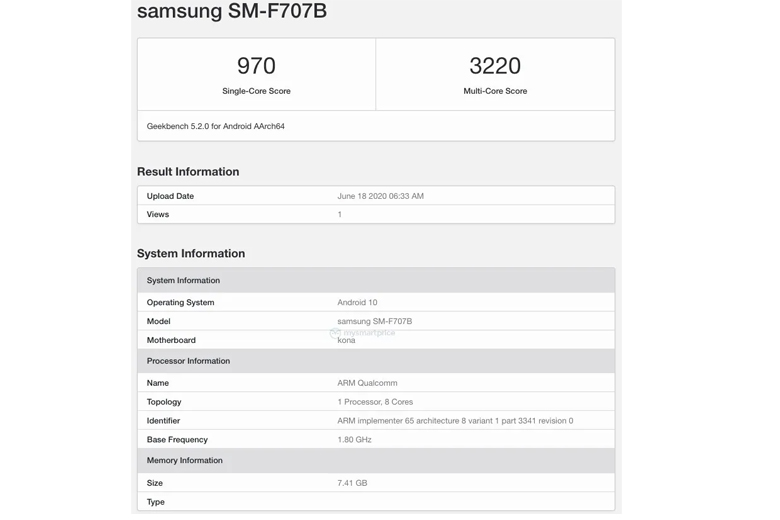Galaxy Z Flip 5G với chip Snapdragon 865 đã xuất hiện trên trang đo hiệu năng Geekbench