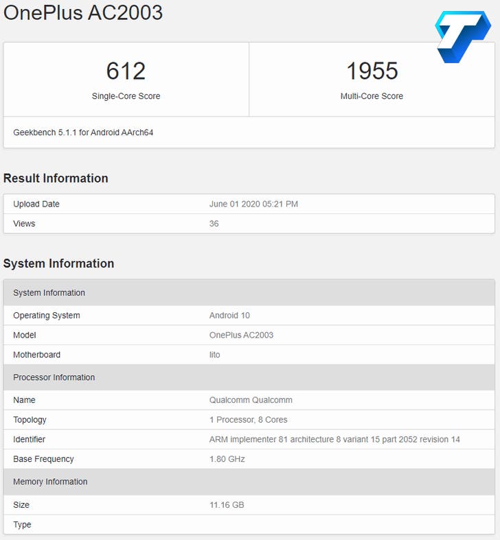 OnePlus AC2003 xuất hiện trên Geekbench có phải là OnePlus Z?