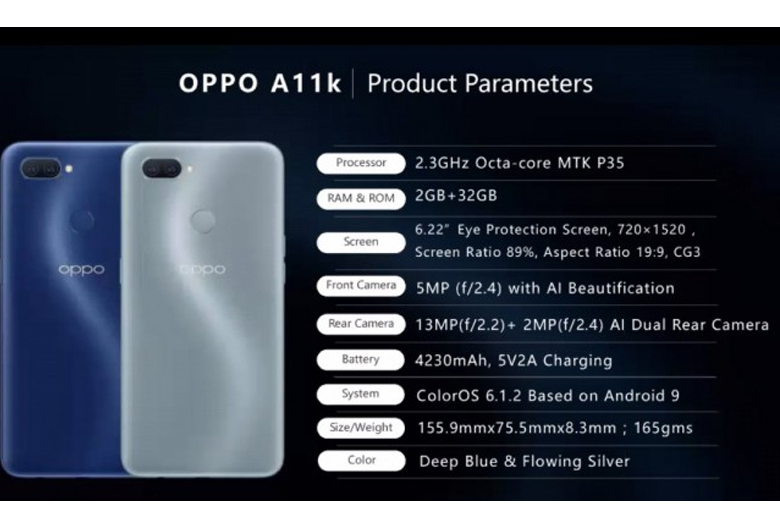 Oppo A11k rò rỉ cấu hình chi tiết, kích thước của máy và giá bán hấp dẫn trước ngày ra mắt