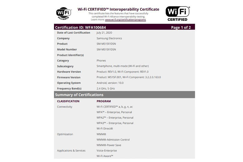  Galaxy M51 vừa đạt chứng nhận Wi-Fi Alliance, sắp sửa ra mắt?