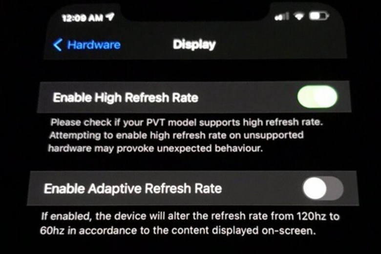 Hình ảnh iPhone 12 Pro Max với cài đặt Camera và LiDar, màn hình 120Hz