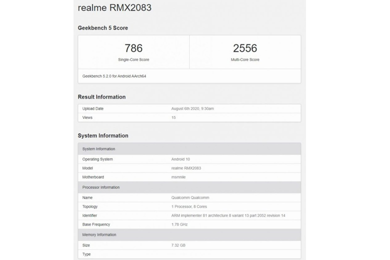 Realme X3 Pro xuất hiện trên Geekbench với chip Snapdragon 855+, RAM 8GB