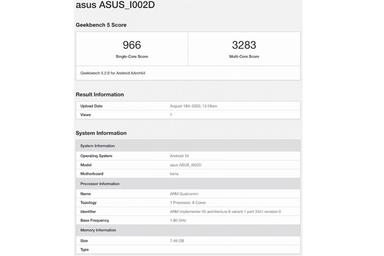 ASUS ZenFone 7 xuất hiện trên Geekbench với chip Snapdragon 865+, RAM 8GB
