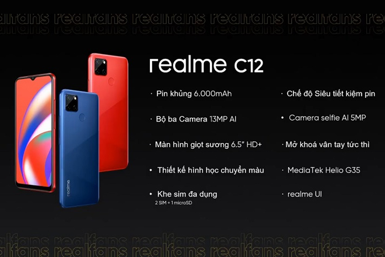 Realme C12 được trang bị một viên pin có dung lượng lên đến 6.000 mAh