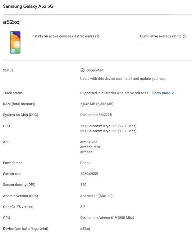 Samsung Galaxy A52 5G xuất hiện trên Google Play Console