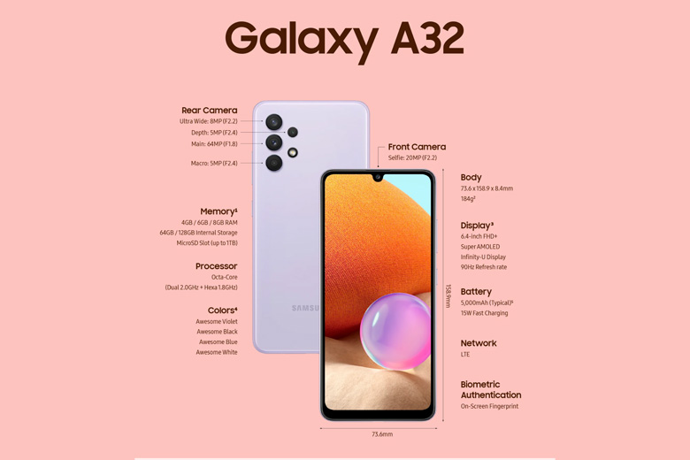 Samsung Galaxy A32 4G được ra mắt với màn hình 90Hz, cảm biến vân tay trong màn hình