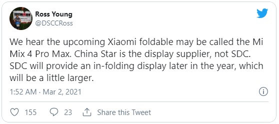 Xiaomi Mi MIX 4 Pro Max sẽ là điện thoại thông minh có thể gập lại đầu tiên của Xiaomi