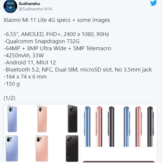Một số thông số kỹ thuật rò rỉ của Xiaomi Mi 11 Lite