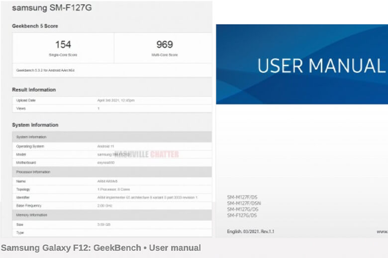 Hình ảnh Galaxy F12 xuất hiện trên trang GeekBench 