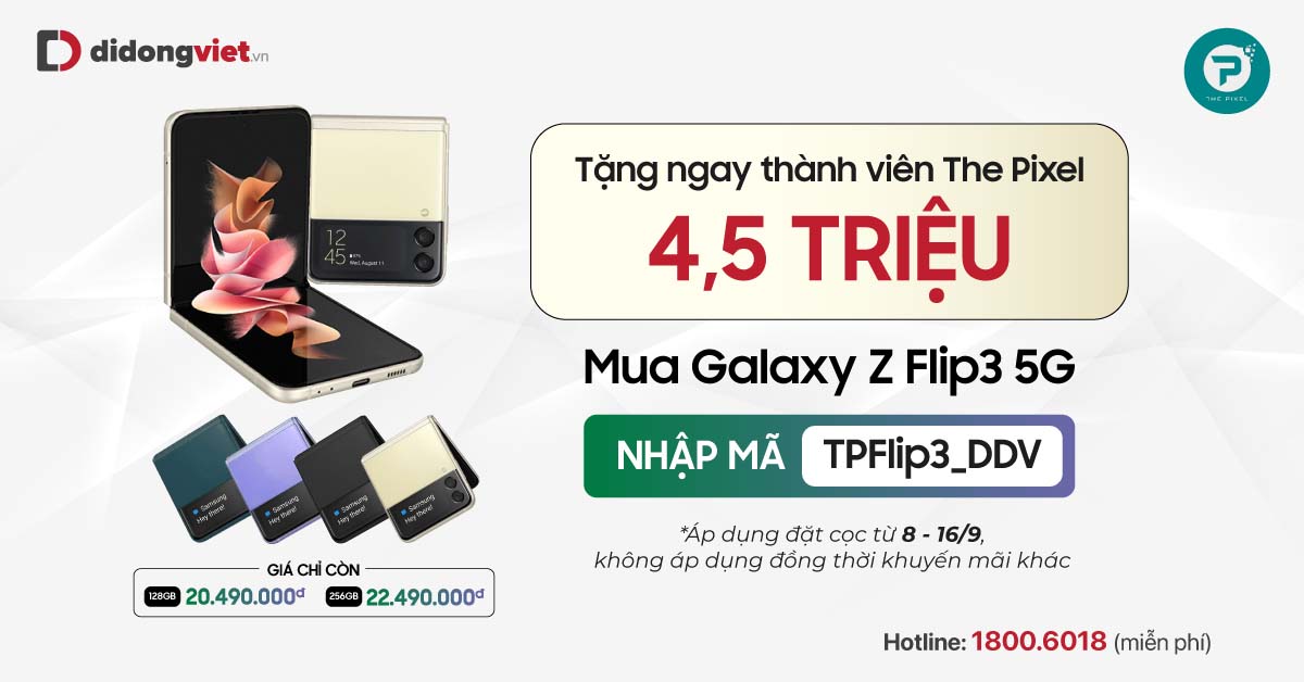 Mã giảm giá đặc biệt tại Di Động Việt, dành riêng cho thành viên đến từ kênh The Pixel khi sắm Galaxy Z Flip3 5G