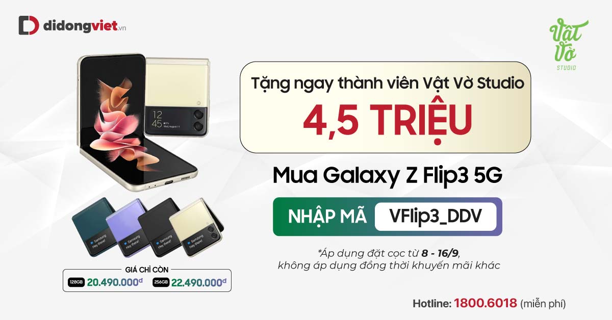 Mã giảm giá đặc biệt tại Di Động Việt, dành riêng cho thành viên đến từ Vật Vờ Studio khi sắm Galaxy Z Flip3 5G