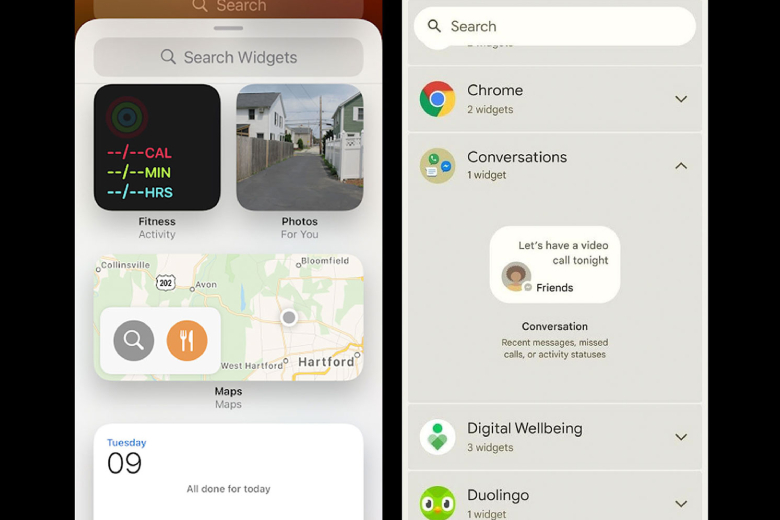 So sánh widgets trên iOS 15 và Android 12