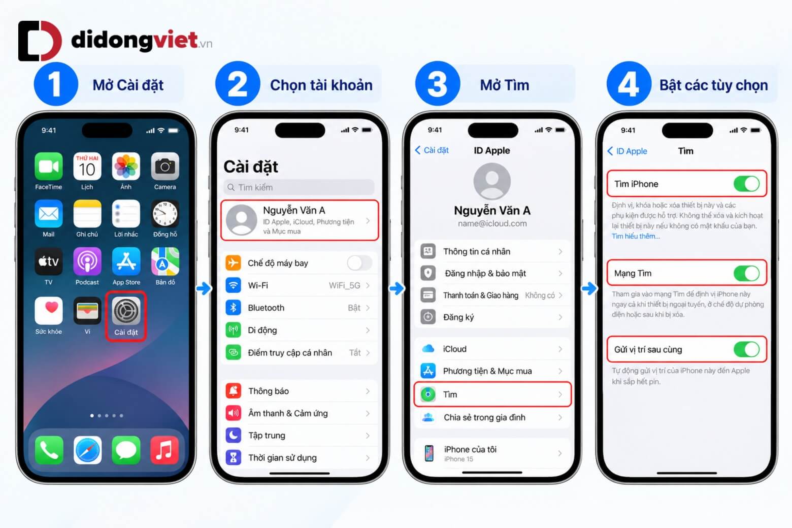 Hướng dẫn cách tạo iCloud cho iPhone nhanh chóng và an toàn 22 Bật Tìm iPhone sau khi hoàn tất cách tạo iCloud cho iPhone