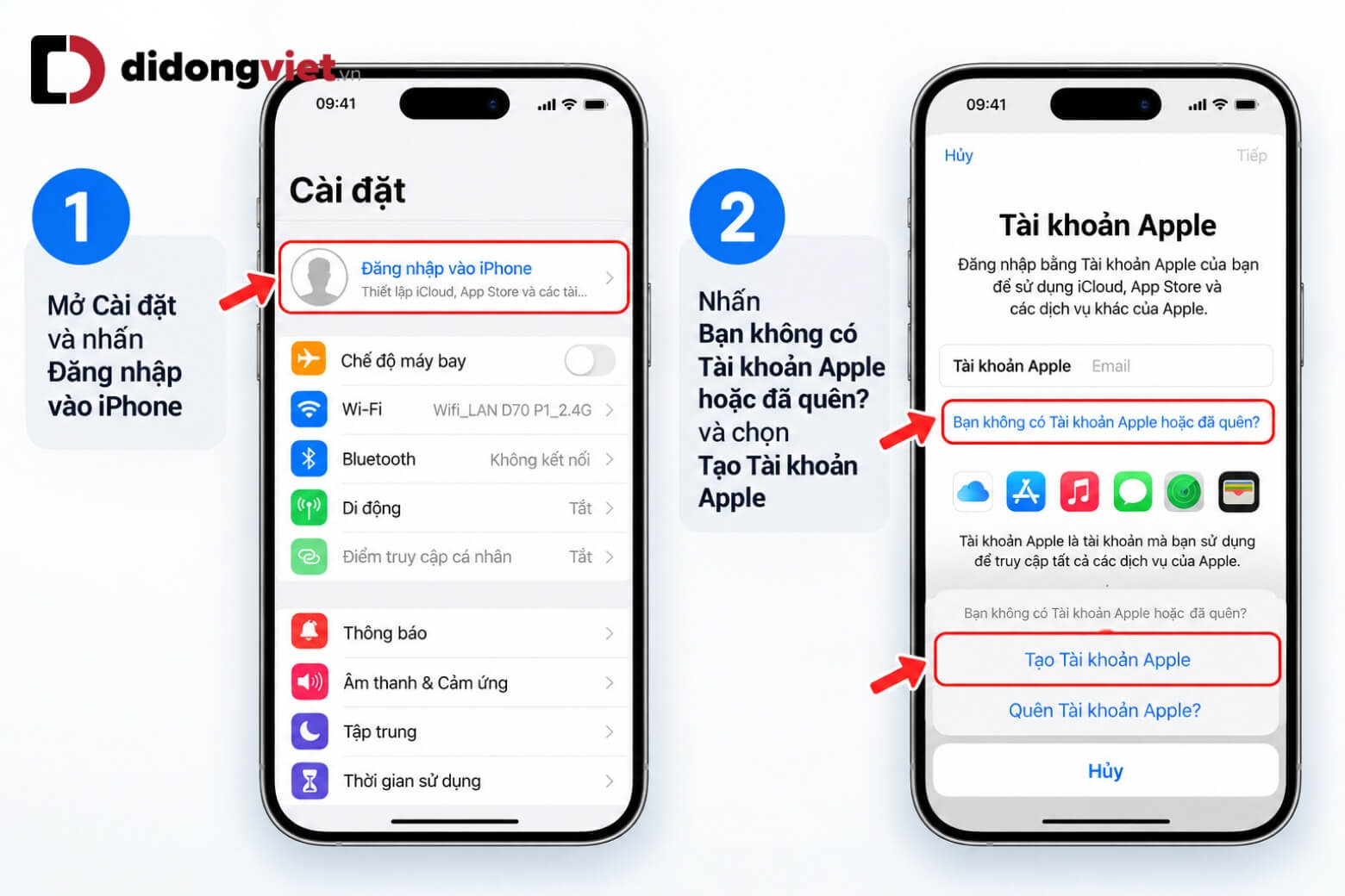 Hướng dẫn cách tạo iCloud cho iPhone nhanh chóng và an toàn 15 Màn hình chọn Tạo Tài khoản Apple trong cách tạo iCloud cho iPhone