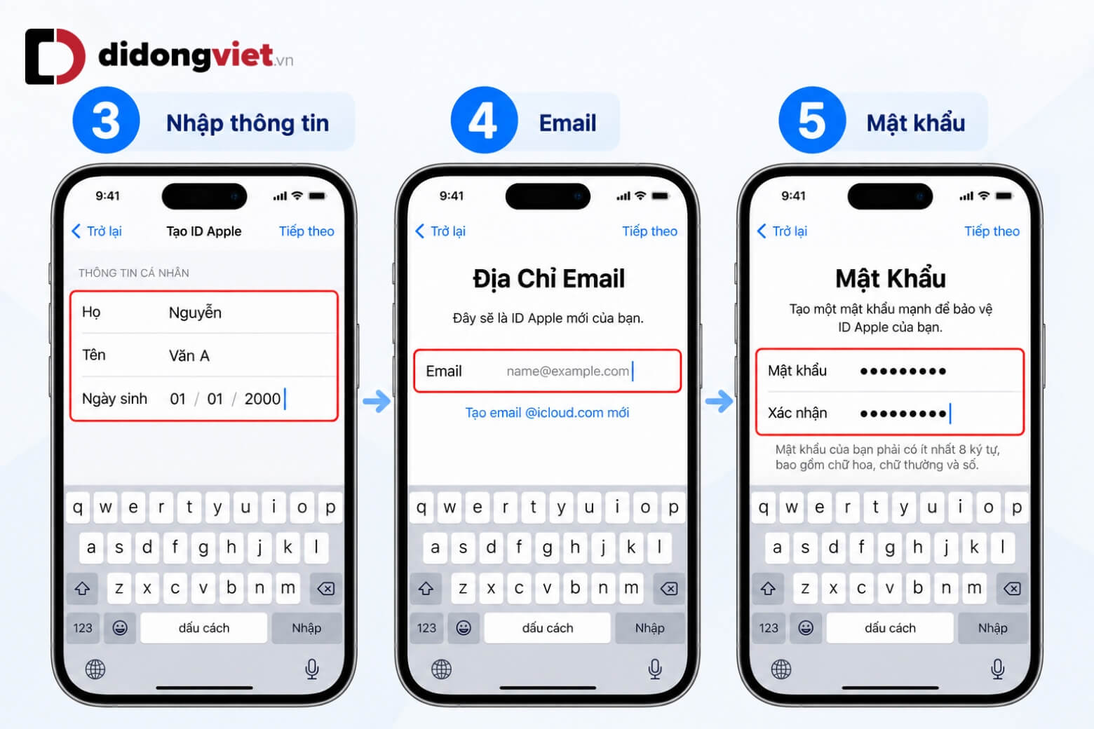 Hướng dẫn cách tạo iCloud cho iPhone nhanh chóng và an toàn 16 Thiết lập mật khẩu khi thực hiện cách tạo iCloud cho iPhone